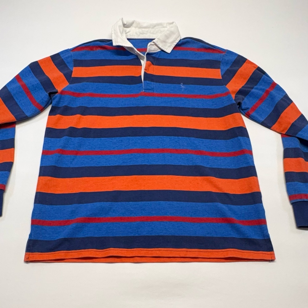 Tailorbyrd Striped Rugby Crewneck - Blue, Orange & Red Size Large